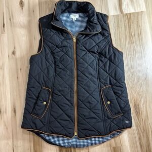 Crown Ivy Quilted Vest Black Gingham Lining Zip Front Women's Size Medium